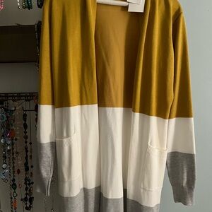Grace Karin Mustard White Gray Cardigan